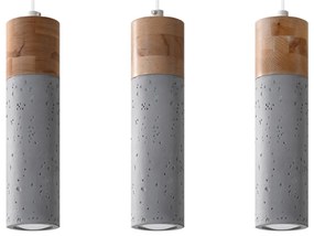 Závesné svietidlo Zane, 3x drevené/betónové tienidlo