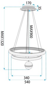 Toolight Toolight, stropné svietidlo 50cm, 160W, 4000K, 5000lm, G143-CP, zlatá, OSW-02613