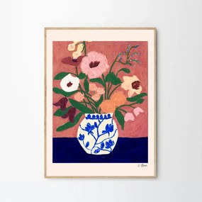 Moikka Plagát Flowers on Blue Table by Carla Llanos 30x40 cm