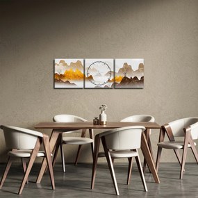 Obraz - Hory v hmle (s hodinami) (90x30 cm)