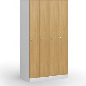 Kovová šatníková skrinka S1 zúžená, 2 oddiely, 1850 x 500 x 500 mm, cylindrický zámok, laminované dvere, orech