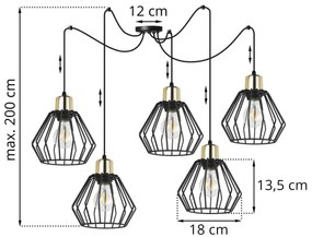 Závesné svietidlo Nuvola Spider 5, 5x čierne drôtené tienidlo, g