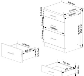Spodná kuchynská skrinka s doskou LIMA S60 SZ3 biela / dub sonoma