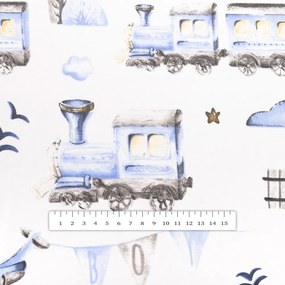 Biante Detská bavlnená obliečka na vankúš Sandra SA-690 Modré vláčiky s lietadielkami na bielom 35 x 45 cm