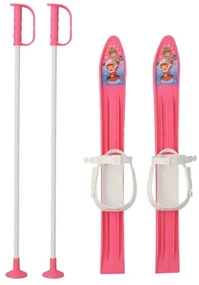 Detské lyže s viazaním a palicami 60 cm ružové