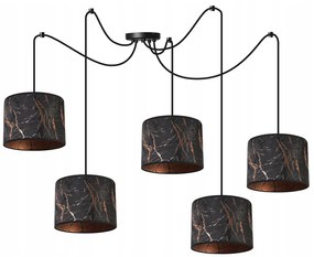 Závesné svietidlo Werona Spider, 5x čierne textilné tienidlo so vzorom, c