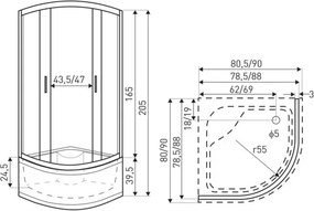 Novoterm Štvrťkruhový sprchový kút NV-Madera 80x80 chróm/potlač + vanička vysoká