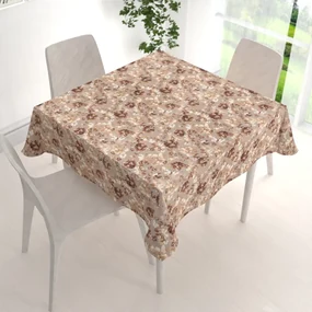 Biante Zamatový štvorcový obrus Tamara TMR-042 Hnedé kvety na sivobéžovom 50x50 cm