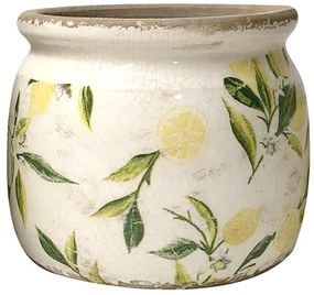 Béžový keramický obal na kvetináč s citrónmi Lemonio M - Ø15*13 cm