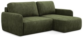 Zelená ženilková rozkladacia/s úložným priestorom rohová pohovka (pravý roh/s leňoškou) Lilo – Makamii