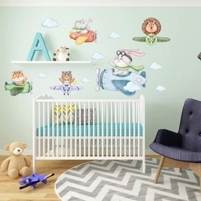 PIPPER. Zvieratká v lietadlách - textilná nálepka na stenu 60x120 cm