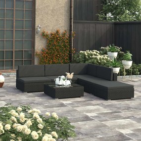 vidaXL 6-dielna záhradná sedacia súprava, čierna+podložky, polyratan
