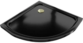 Mexen SLIM - Štvrťkruhová sprchová vanička 90x90x5cm + zlatý sifón, čierna, 41709090G