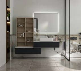 Erga Megan, LED zrkadlo 100x80cm v čiernom ráme, 2760 lm, 3 farby svetla, zadné osvetlenie, ERG-V01-MEGAN-1080-BK