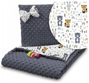 BabiM Deka do kočíka + vankúš Minky 75x100 Farba: sivá-sovičky