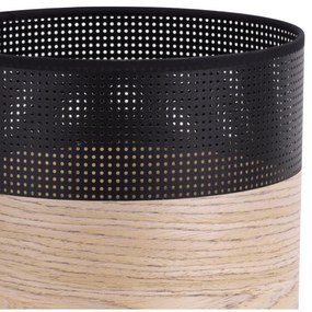 Závesné svietidlo Wood, 1x béžová dubová dýha/čierne PVC tienidlo, (fi 20cm)
