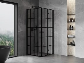 Mexen Mist-F Duo, skladací sprchový kút 75 x 75 cm, číre sklo-čierna mriežka, 8A6-075L-075P-70-77