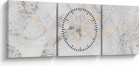 Obraz bielej mandaly (s hodinami) (90x30 cm)