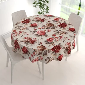Biante Bavlnený okrúhly obrus Sandra SA-399 Červené pivonky na pieskovom Ø 70 cm