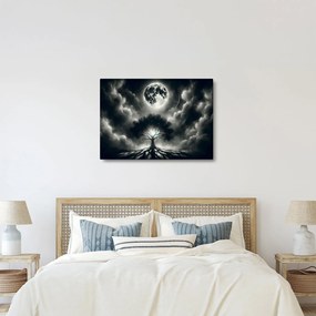 Obraz – Čiernobiely strom v splne (70x50 cm)