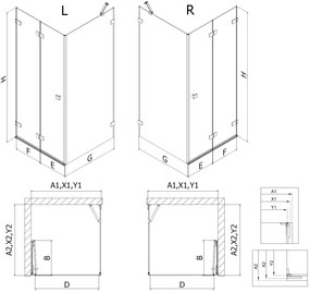Mexen Lunar-F, 1-krídlový sprchový kút so skladacími dverami, pravý, 95 x 90 cm, 8mm číre sklo, medený profil, 836-095-090-65-00-P
