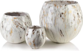 Sada 3 ks keramických květináčů NEVA MARBLE XI černá/bílá