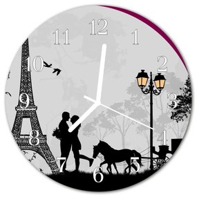 Nástenné sklenené hodiny Láska paríž fi 30 cm