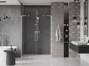 Mexen Velar L Duo, posuvné sprchové dvere do otvoru 140 cm, 8mm číre sklo, brúsená oceľ, 871-140-003-02-97