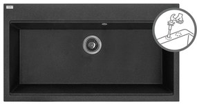 Laveo Tau, 1-komorový granitový drez 900x500x215 mm, čierna, LAV-SBT_7109
