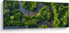 Obraz - Lesná krajina s riekou (s hodinami) (90x30 cm)