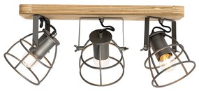 Priemyselné bodové svetlo tmavosivé s dreveným nastaviteľným 3-svetlom - Arthur