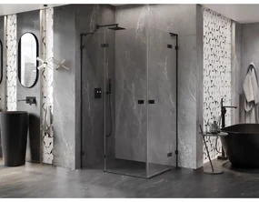 Mexen Lunar, L Duo výklopný sprchový kút 110 x 100 cm, 8mm číre sklo, čierny profil, 834L-110L-100P-70-00