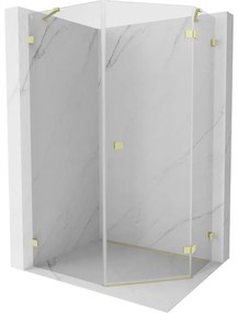 Mexen Lunar, päťuholníkový sprchový kút s pravým sklonom 80 x 100 cm, 8mm číre sklo, zlatý matný profil, 831-080P-100L-55-00-P