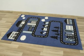 Detský  koberec  Kids 534451/94955 - Uličky pomedzi domčeky, modrý