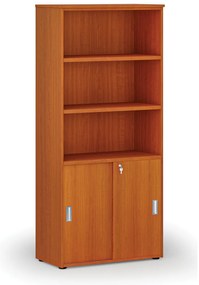 Kombinovaná kancelárska skriňa PRIMO WOOD, zasúvacie dvere na 2 poschodia, 800 x 420 x 1781 mm, čerešňa