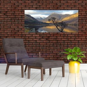 Obraz - Hory pri jazere (120x50 cm)