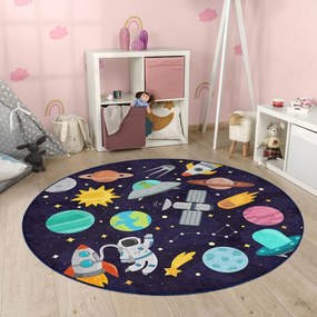 Tmavomodrý prateľný detský hrací koberec ø120 cm Into The Space – Mila Home