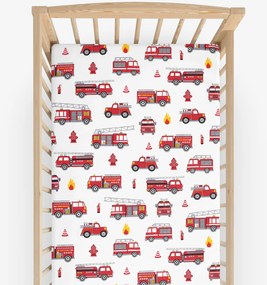 Goldea bavlnená napínacia plachta do detskej postieľky - hasičské autá 70 x 140 cm