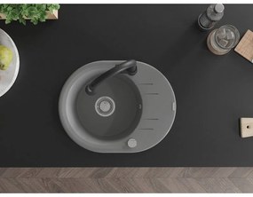 Mexen Kevin, 1-komorový granitový drez 586x458x190 mm a drezová batéria Elia, šedá, 6517-71-670101-70