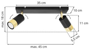 Stropné svietidlo HUGO, 2x čierne/zlaté kovové tienidlo, (možnosť polohovania)