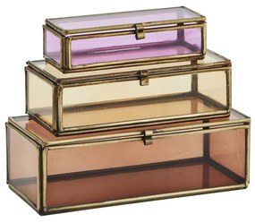 MADAM STOLTZ Sklenený box Pink/Orange/Coffee – set 3 ks
