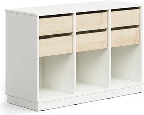 Úložná skrinka CASPER, 6 zásuviek, 3 priehradky, so soklom, biela/breza
