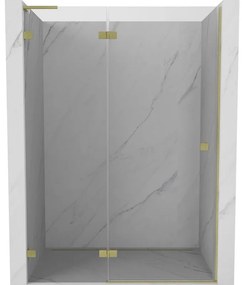 Mexen, Mexen Lunar L Otočné ľavé sprchové dvere 135 cm, transparentné, brúsené zlaté - 834L-135-000-55-00-L