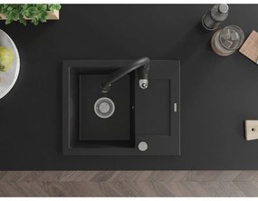 Mexen Enzo, 1-komorový granitový drez 576x465x174 mm a drezová batéria Savita, čierna, 6506-77-672601-70