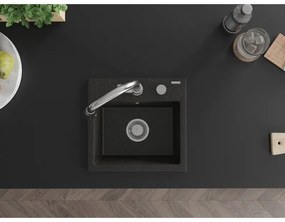 Mexen Milo, 1-komorový granitový drez 435x410x171 mm a drezová batéria Elia, čierna-zlatá metalíza, 6505-75-670101-00