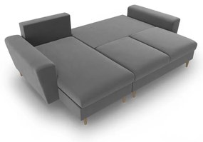 Svetlosivá zamatová rozkladacia/s úložným priestorom rohová pohovka Kyoto – Cosmopolitan Design