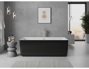 Mexen Nila, voľne stojaca ryhovaná vaňa 170 x 75 cm, biela-čierna, oceľový prepad, 52841708075-97