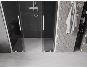 Mexen Velar Duo, posuvné sprchové dvere do otvoru 140 cm, 8mm šedé sklo, biela matná, 871-140-000-42-20
