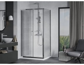 Mexen Apia, sprchový kút s posuvnými dverami 110 (dvere) x 90 (stena) cm, 6mm číre sklo, chrómový profil + slim sprchová vanička 5cm, 840-110-090-01-00-4010