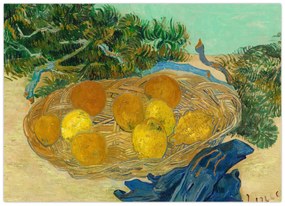 Sklenený obraz - Vincent van Gogh, Still Life of  Oranges and Lemons with  Blue Gloves, reprodukcia (70x50 cm)